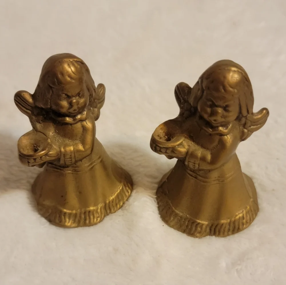 2 Vintage Small Brass Angels Figurines